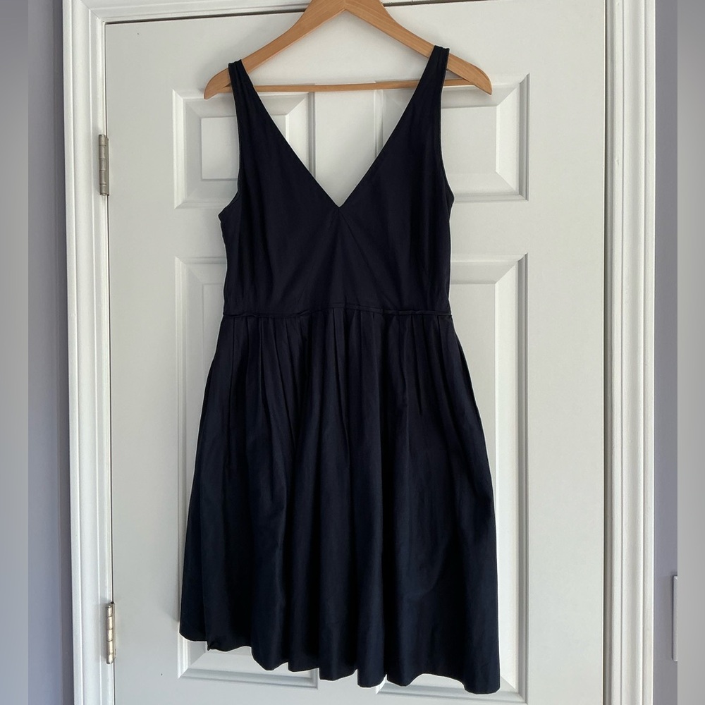J. Crew Factory Navy Blue Sleeveless V-Neck Pleated A-Line Mini Dress 8